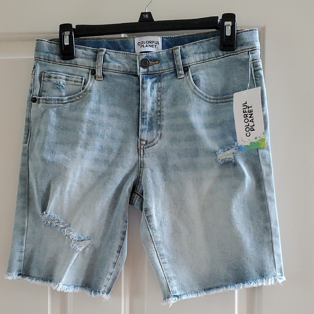 Boys Colorful Planet Light Blue Distressed Denim Shorts Size 12 14 16 18  NWT